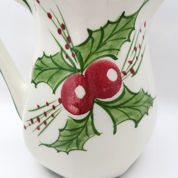RCCL Portugal Hand Painted Holly Berries Ceramic Christmas Holiday Pitcher Jug - Picture 3 of 15